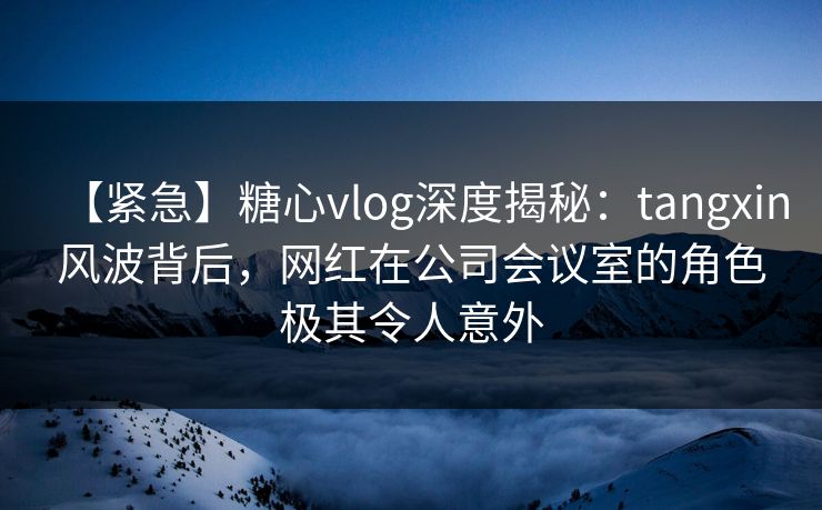 【紧急】糖心vlog深度揭秘：tangxin风波背后，网红在公司会议室的角色极其令人意外